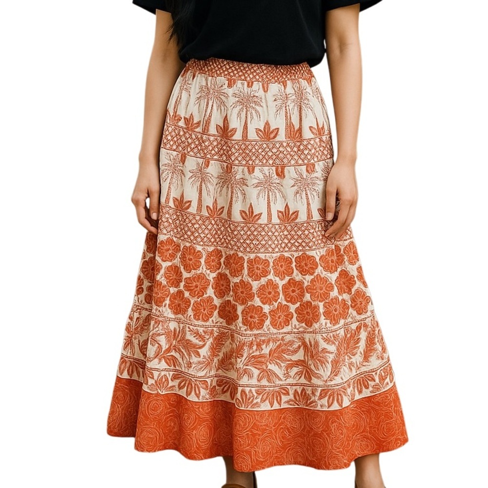 Johnny Was silk blend Phoebe tiered maxi skirt NWT